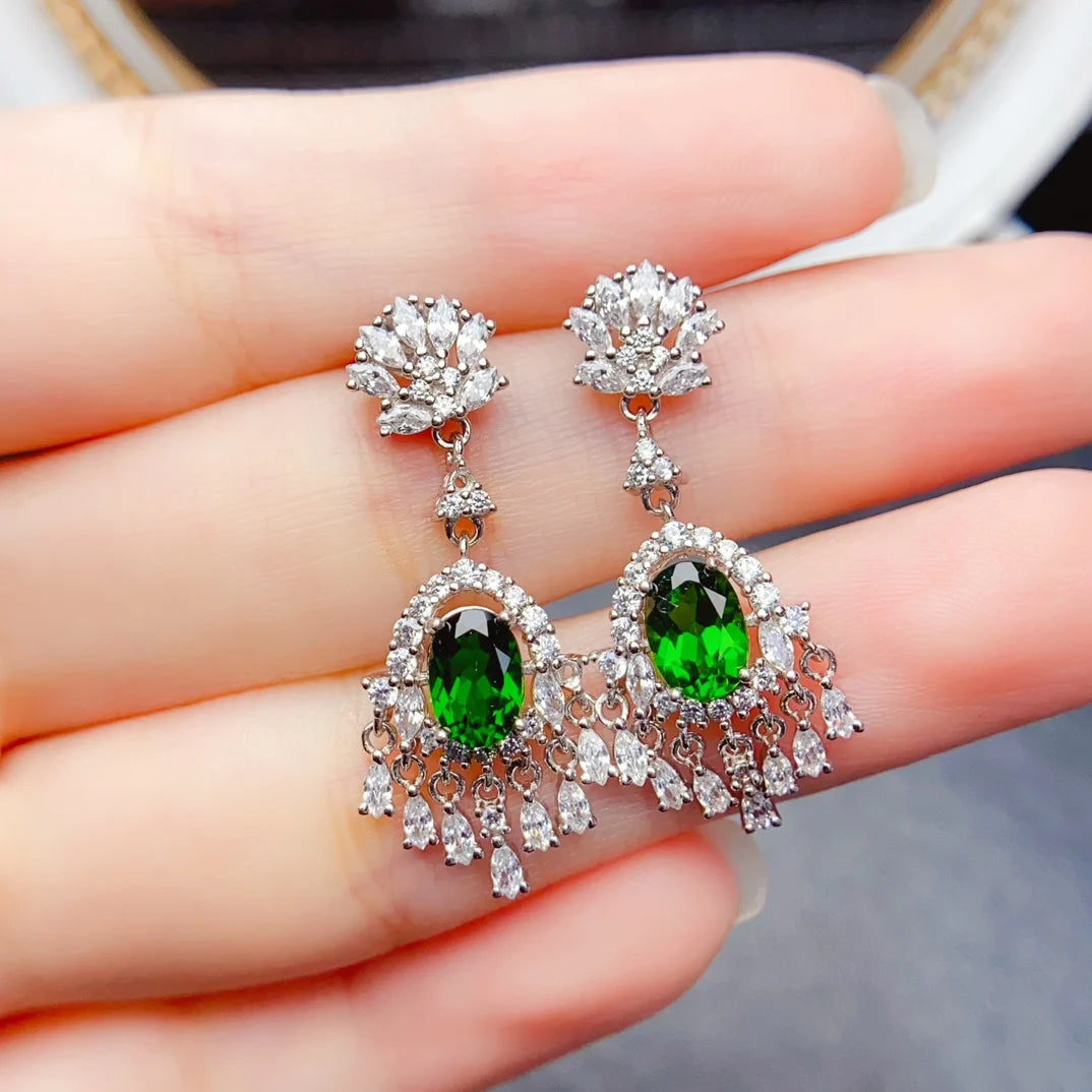 Natural Diopside Earrings - 925 Silver Valentine's Day Jewelry