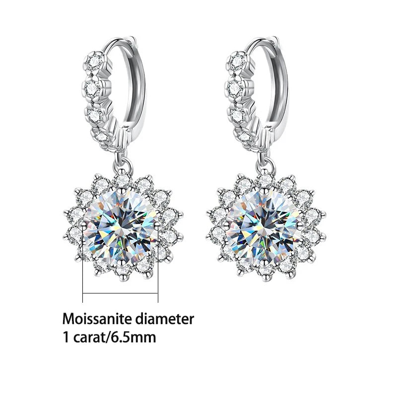 Moissanite Sunflower Hoop Earrings - 925 Sterling Silver