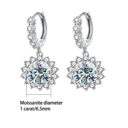 Moissanite Sunflower Hoop Earrings - 925 Sterling Silver