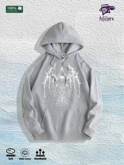 Gothic Winged Graphic Hoodie - 100% Cotton
