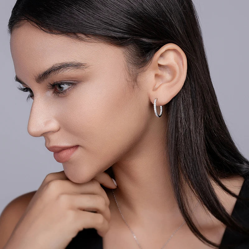 Moissanite Hoop Earrings - 925 Sterling Silver, D Color VVS1