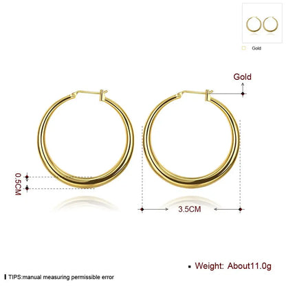 925 Sterling Silver Round Earrings - 18K Gold Plated 3.5cm