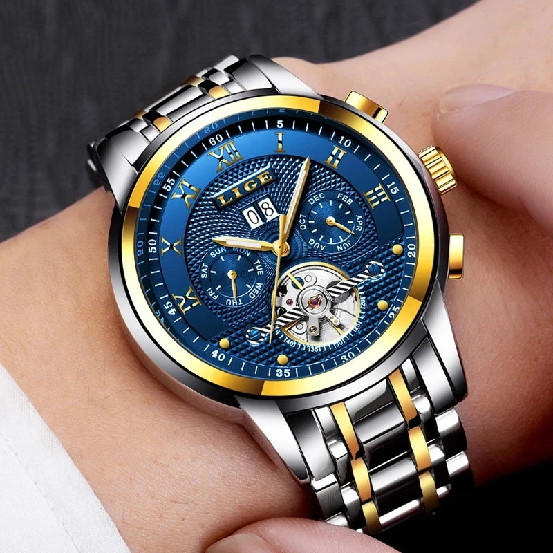 LIGE LG9841 Men’s Automatic Mechanical Watch with Stainless Steel Band
