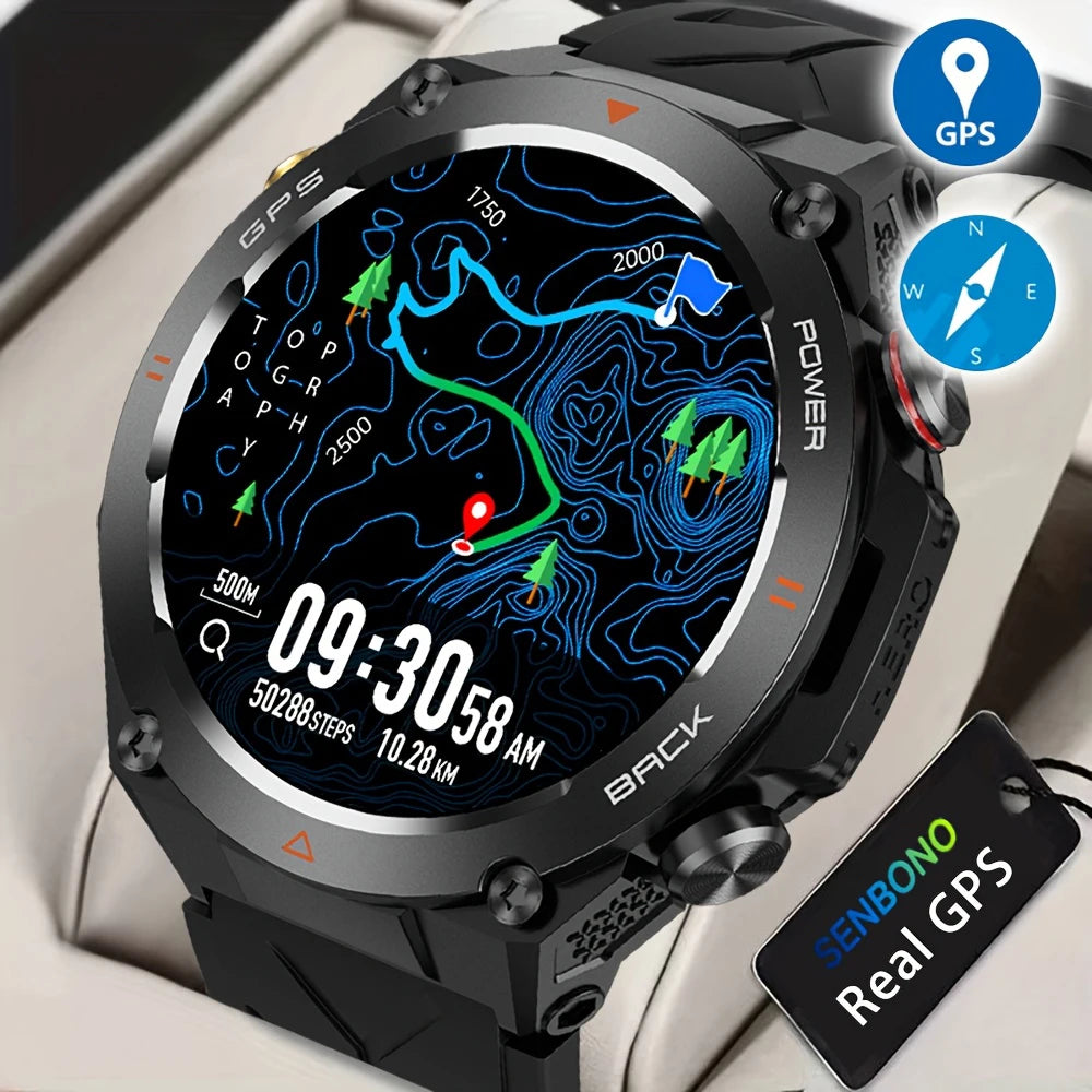SENBONO KC82 GPS Smart Watch – 1.45" OLED, IP68, 650mAh, Compass & Altimeter