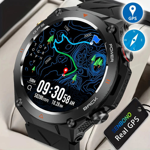 SENBONO KC82 GPS Smart Watch – 1.45" OLED, IP68, 650mAh, Compass & Altimeter