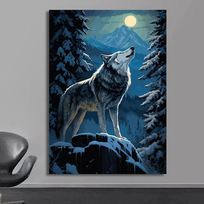 Moon Wolf Canvas Poster - Watercolor Spray Painting Wall Art