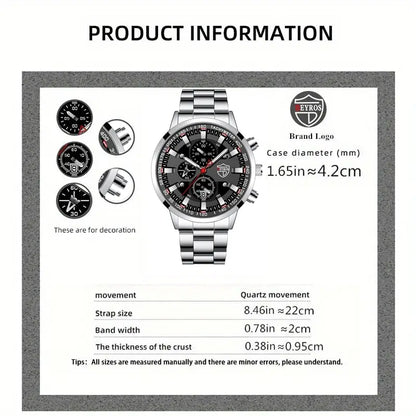 DEYROS Men's Luxury Quartz Watch - Stainless Steel Band, Numberless Dial, Bracelet Clasp