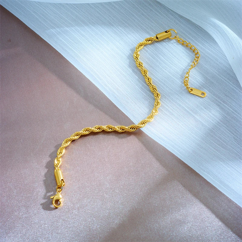 Gold Stainless Steel Chain Necklace & Bracelet Set