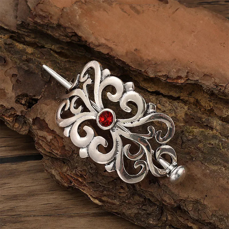 Celtic Knot Gemstone Hairpin – Viking Style, Metal Alloy, Blue & Red