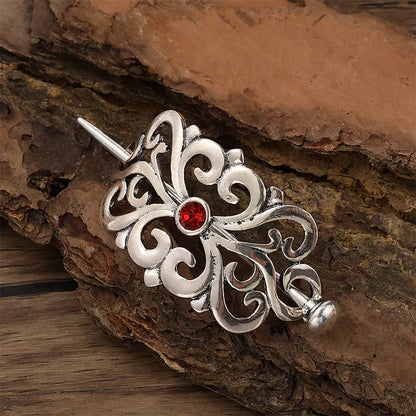 Celtic Knot Gemstone Hairpin – Viking Style, Metal Alloy, Blue & Red