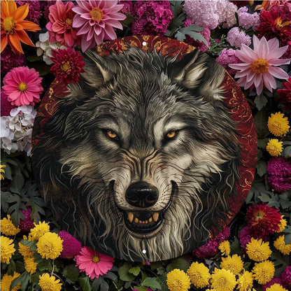 Glowing Eye Wolf Metal Wall Art - Round Iron Sign Decor