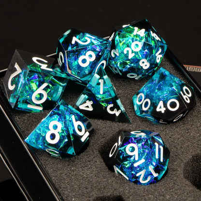 7-Piece Handmade Resin DnD Dice Set - Sharp Edge RPG Dice