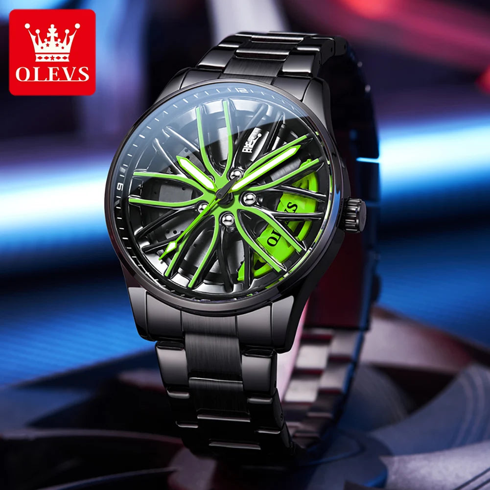 OLEVS 9937 Men's Watch - Fashion, Rotatable Wheel Hub Dial, Waterproof, Luminous, Gifts