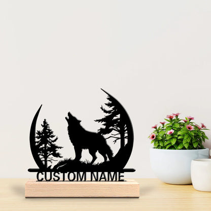 Custom Howling Wolf Metal Sculpture - 15cm with Wooden Base