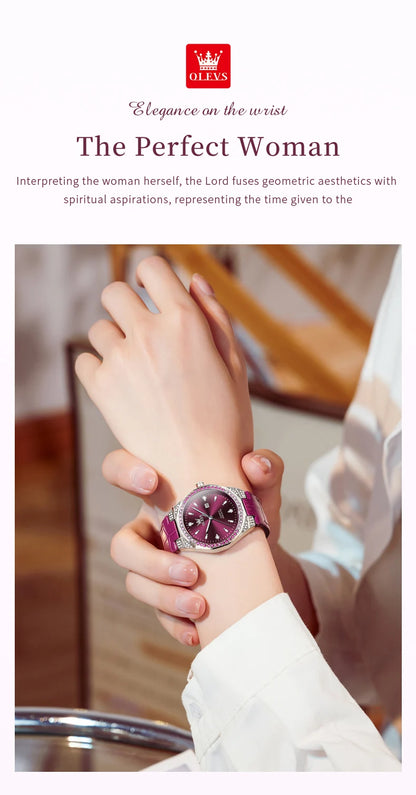 OLEVS 5606 Original Diamond Watch - Leather Strap, 3M Waterproof, Luminous