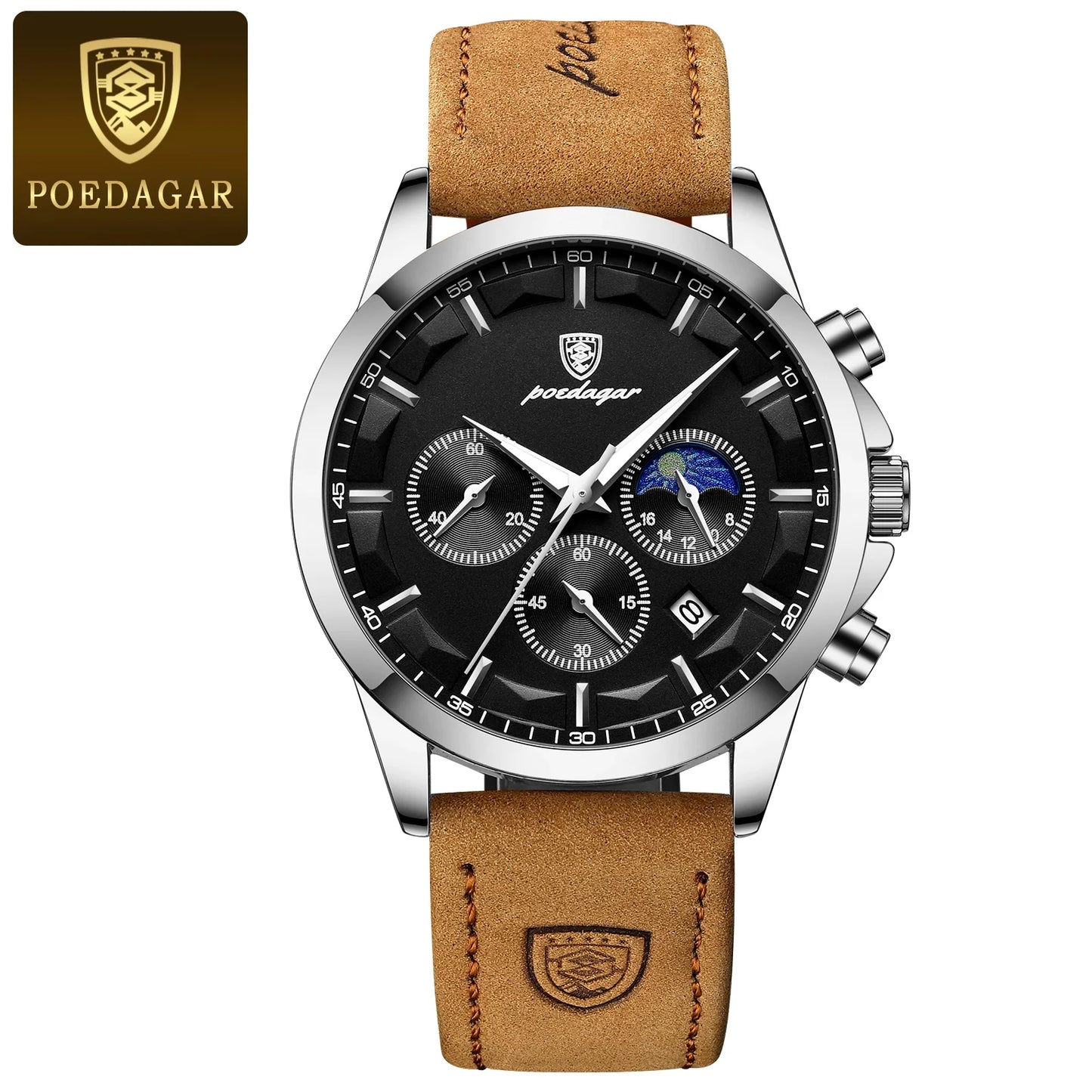 POEDAGAR 928 Men's Luxury Sport Watch - Leather Band, Luminous, Diver, 3ATM, Auto Date