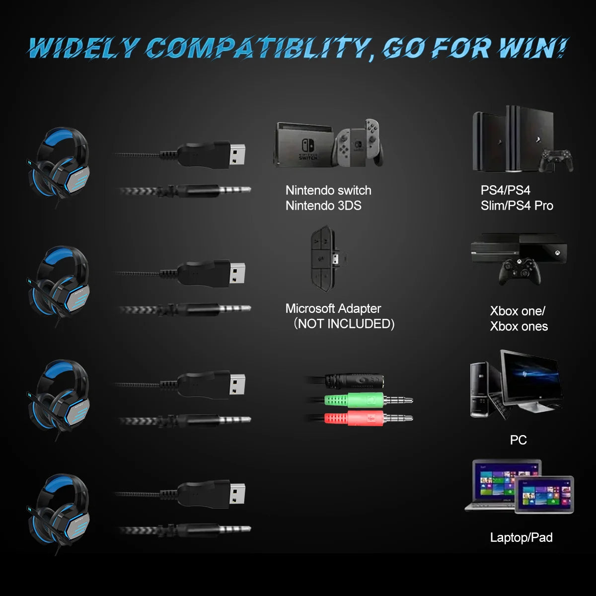 NPET HS10 Wired Gaming Headset - 3.5mm, Bass Stereo, 120° Adjustable Mic