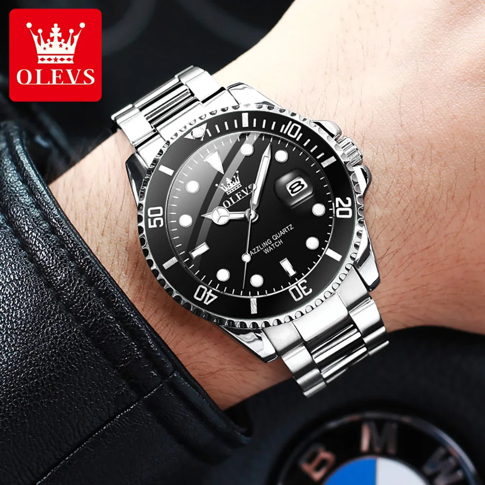OLEVS 5885 Men's Watch - Luxury, One-Way Rotating Outer Ring, Auto Date, Waterproof, Quartz