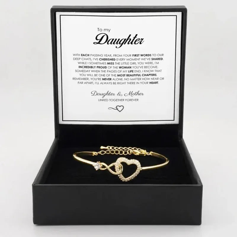 To My Daughter Heart Bracelet - Infinity Symbol Gift Box Set