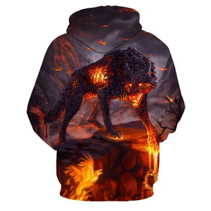 Wolf 3D Print Hoodie - Polyester O-Neck Oversized Streetwear
