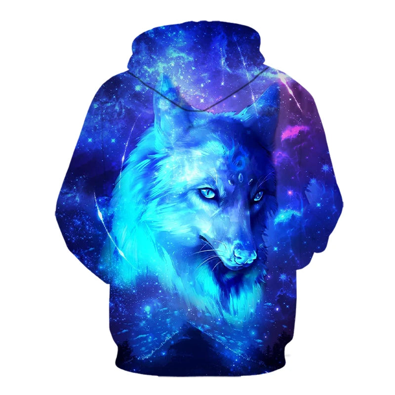 Wolf 3D Print Hoodie - Polyester O-Neck Oversized Streetwear