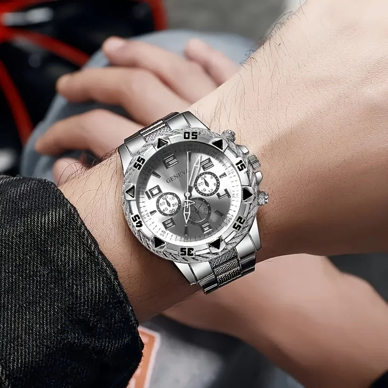 DEYROS Men's Classic Quartz Watch - Alloy Band, Numberless Dial, Auto Date, Folding Clasp