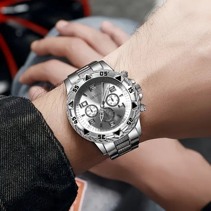 DEYROS Men's Classic Quartz Watch - Alloy Band, Numberless Dial, Auto Date, Folding Clasp