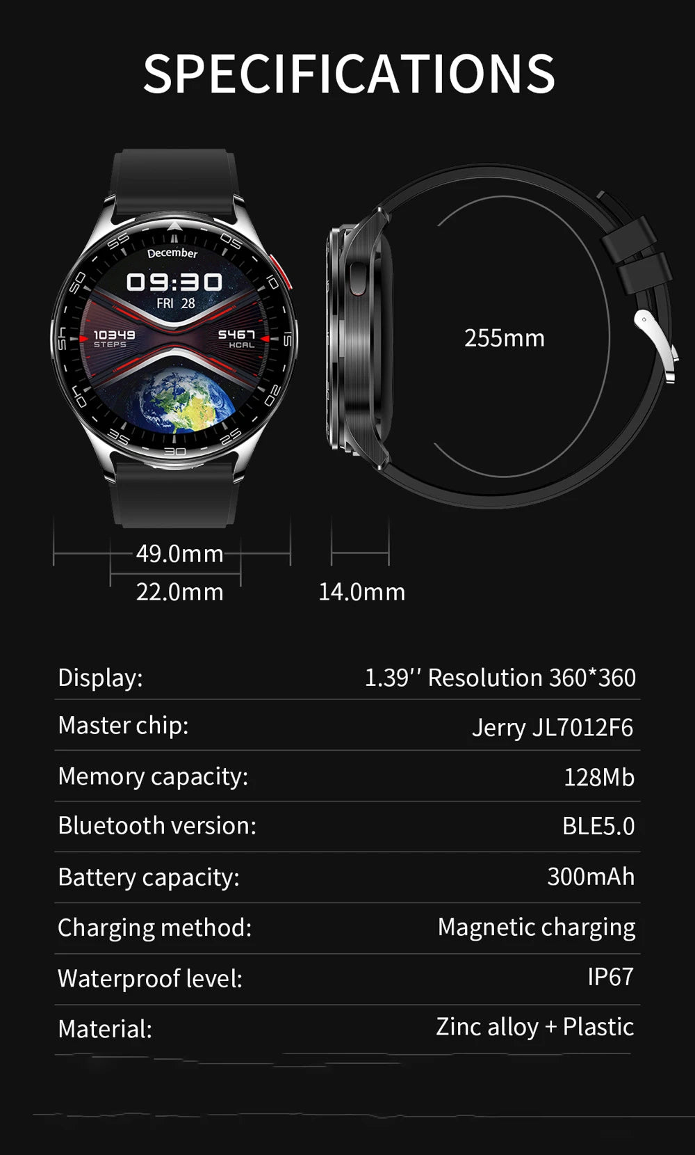 2-in-1 Smartwatch with TWS Earbuds - 1.39" IPS, Heart Rate, IP67, Bluetooth 5.0, 300mAh