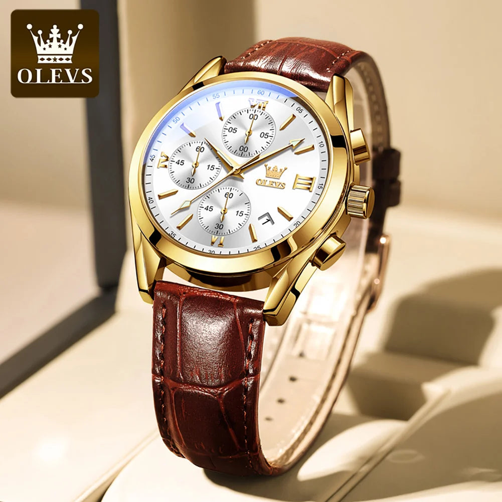 OLEVS 2872 Men’s Chronograph Quartz Watch with Leather Strap