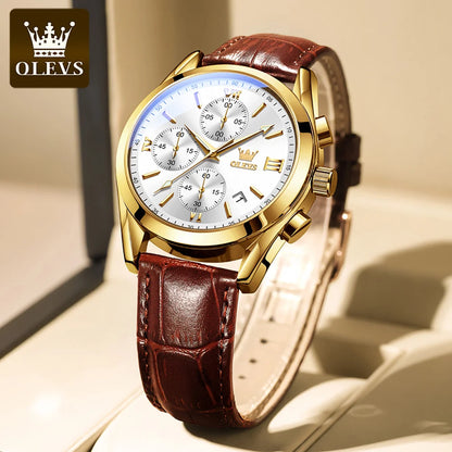 OLEVS 2872 Men’s Chronograph Quartz Watch with Leather Strap