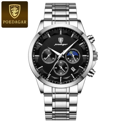 POEDAGAR 928 Men's Luxury Sport Watch - Leather Band, Luminous, Diver, 3ATM, Auto Date