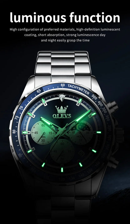OLEVS 2945 Men's Watch - Moon Phase, Chronograph, Waterproof, Backlight, Fashion Quartz