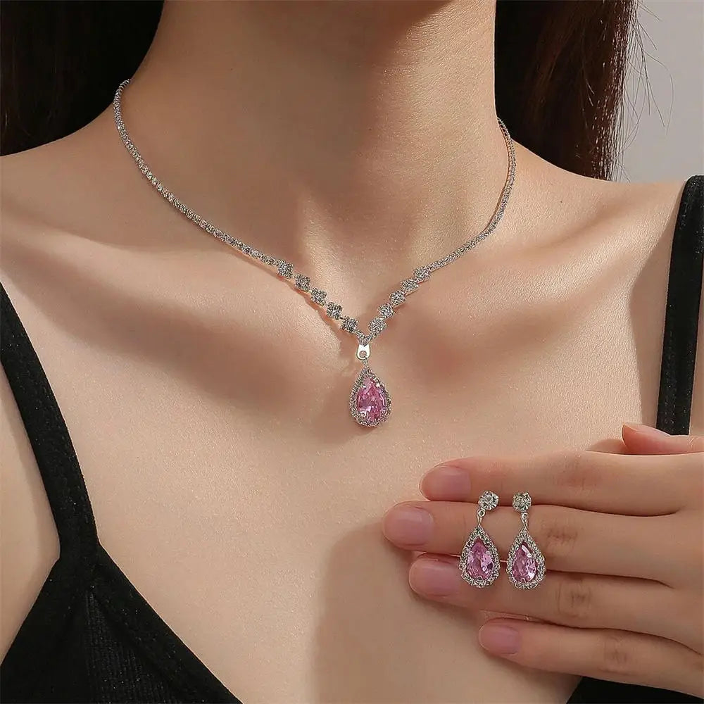 V-Shaped Rhinestone Necklace & Earrings Set - Luxury Jewelry