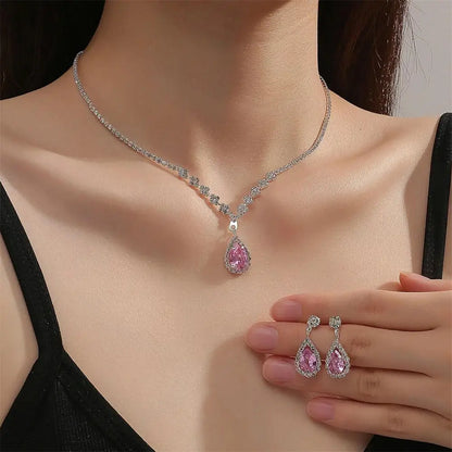 V-Shaped Rhinestone Necklace & Earrings Set - Luxury Jewelry