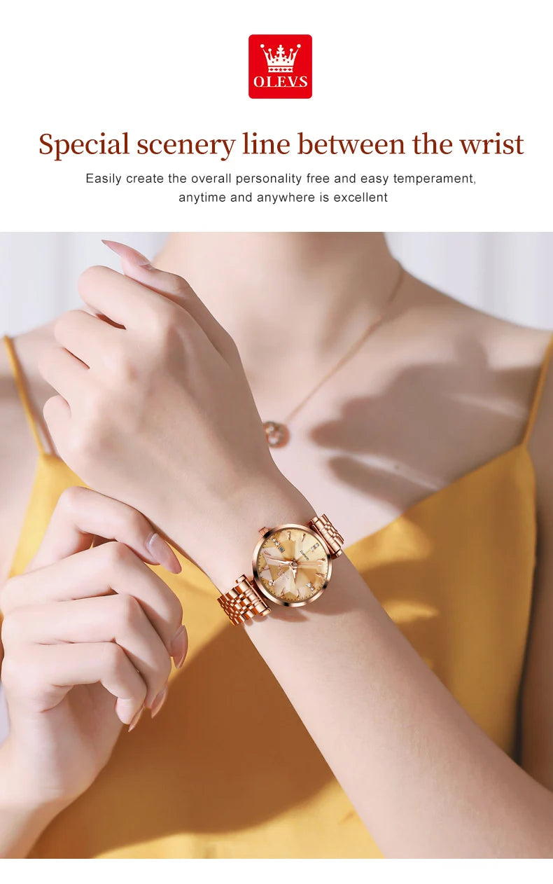 OLEVS 5536 Women's Luxury Watch - Sapphire Crystal, Zircon Scale, Chronograph, Waterproof