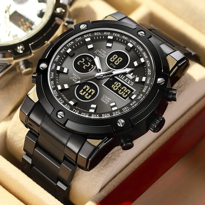 OLEVS Men’s Stainless Steel Multifunctional Analog-Digital Watch