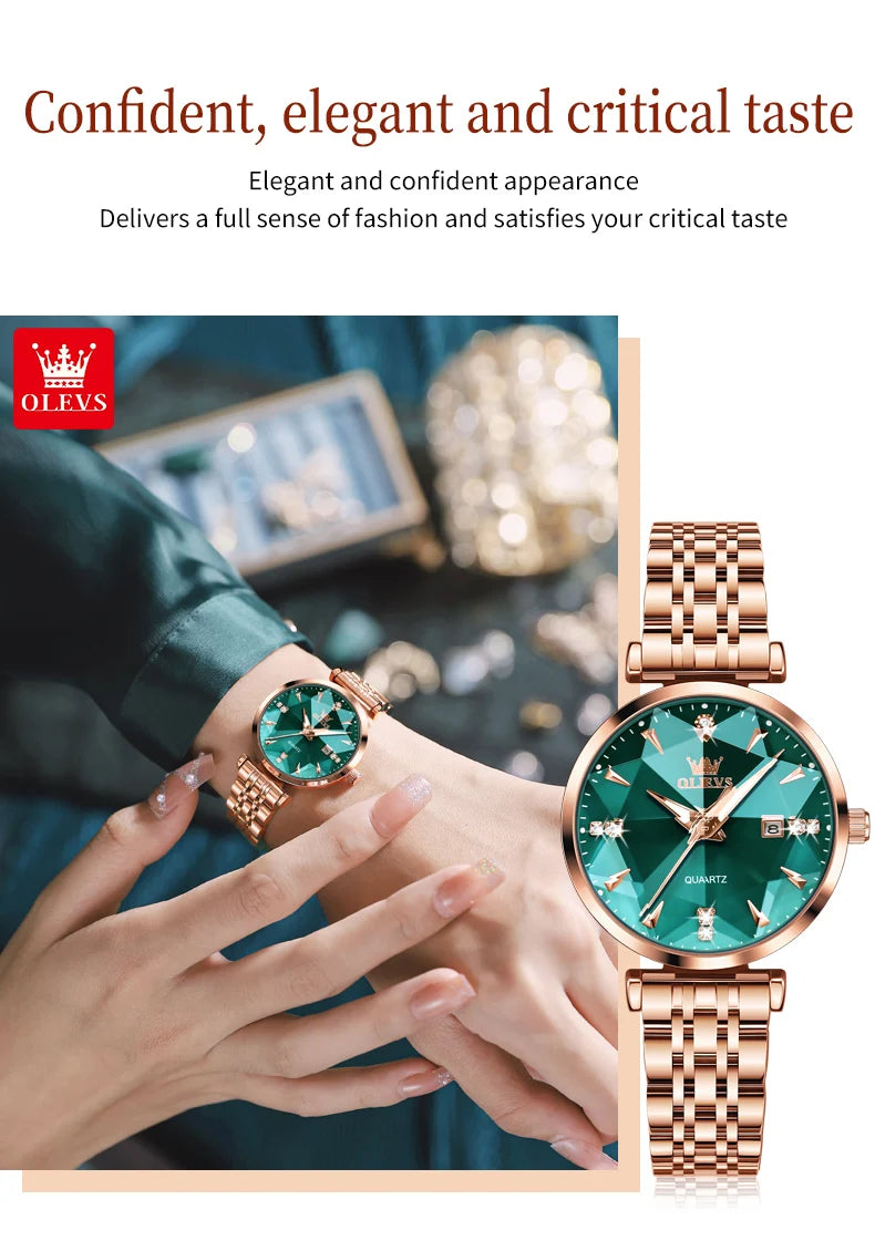 OLEVS 5536 Women's Luxury Watch - Sapphire Crystal, Zircon Scale, Chronograph, Waterproof