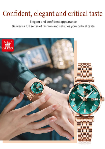OLEVS 5536 Women's Luxury Watch - Sapphire Crystal, Zircon Scale, Chronograph, Waterproof