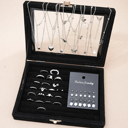 51-Piece Silver Jewelry Set - Butterfly & Heart Design