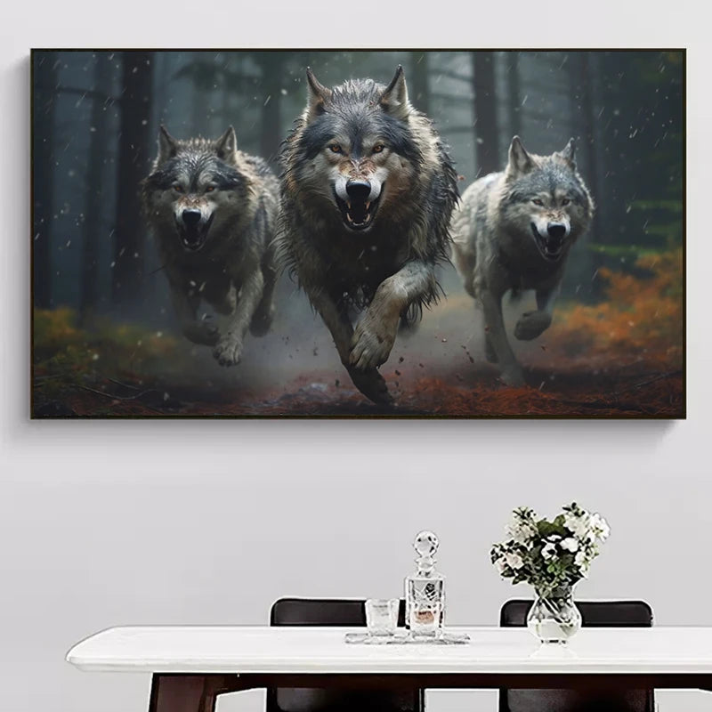 Running Wolf Canvas Poster - Waterproof Ink Spray Painting Wall Art
