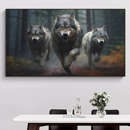 Running Wolf Canvas Poster - Waterproof Ink Spray Painting Wall Art