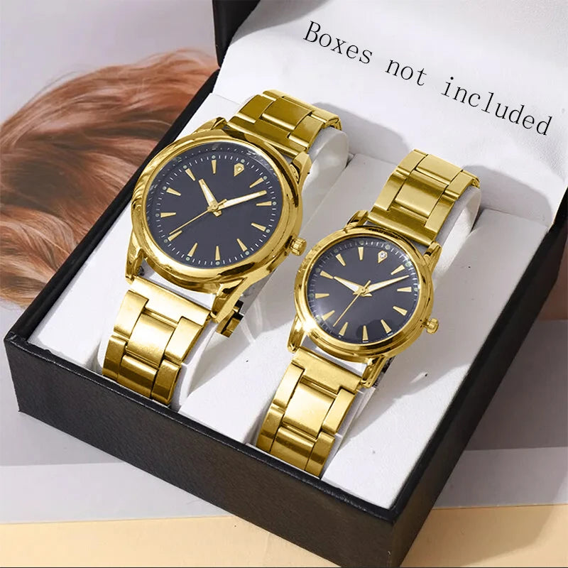 2pcs Couples Quartz Watch Set - Alloy, Numberless Dial, Fashion Casual, No Box