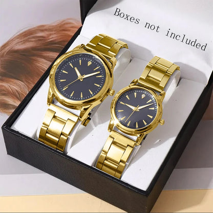 2pcs Couples Quartz Watch Set - Alloy, Numberless Dial, Fashion Casual, No Box