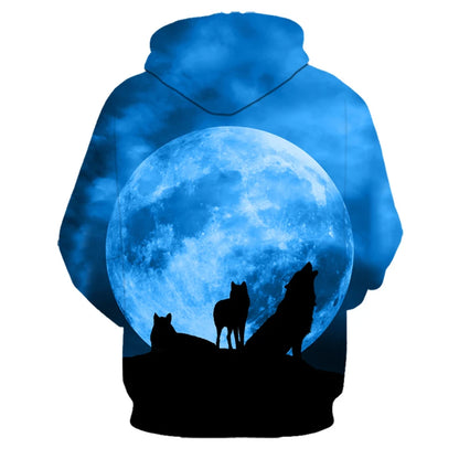Wolf 3D Print Hoodie - Polyester O-Neck Oversized Streetwear