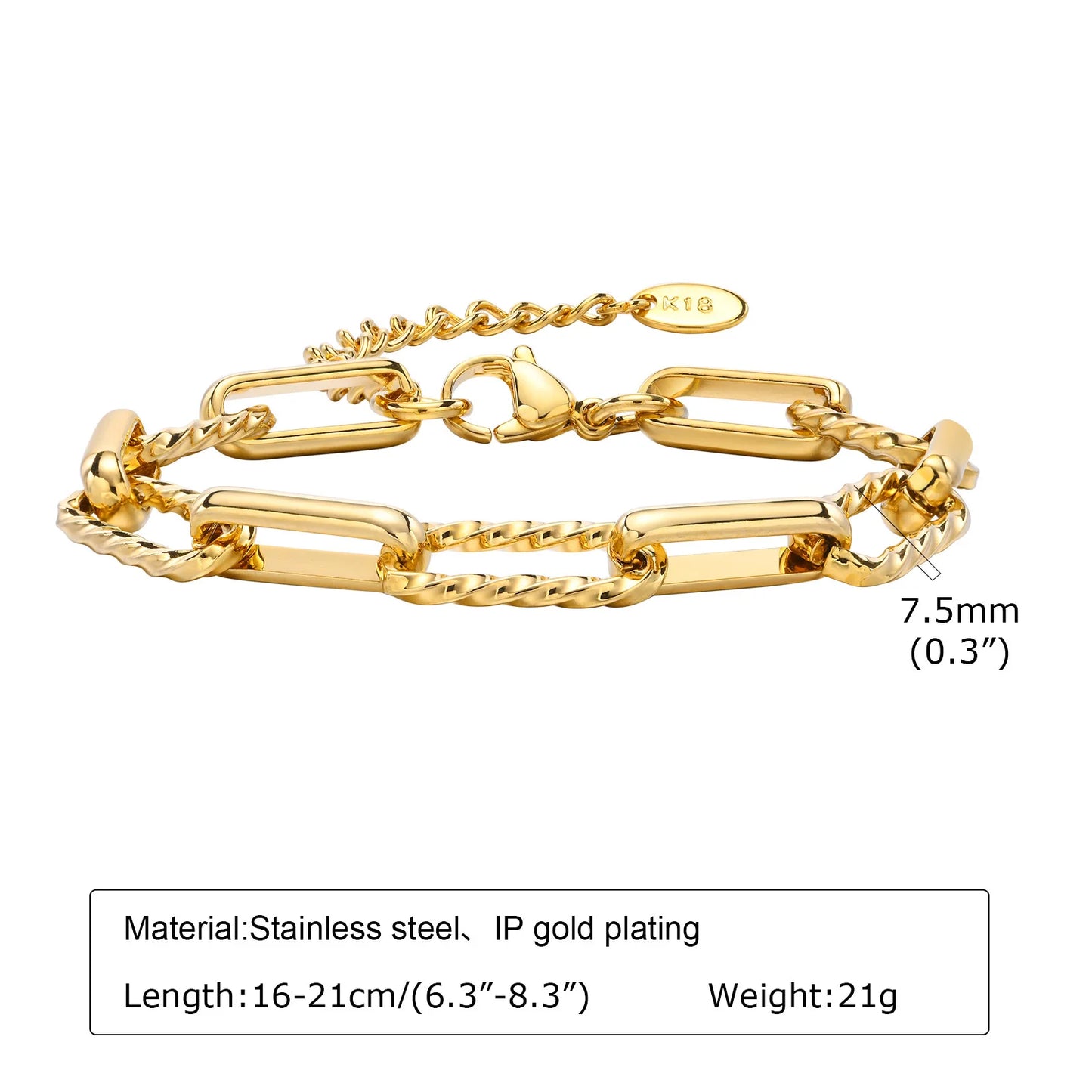 Gold Stainless Steel Chunky Link Chain Bracelet
