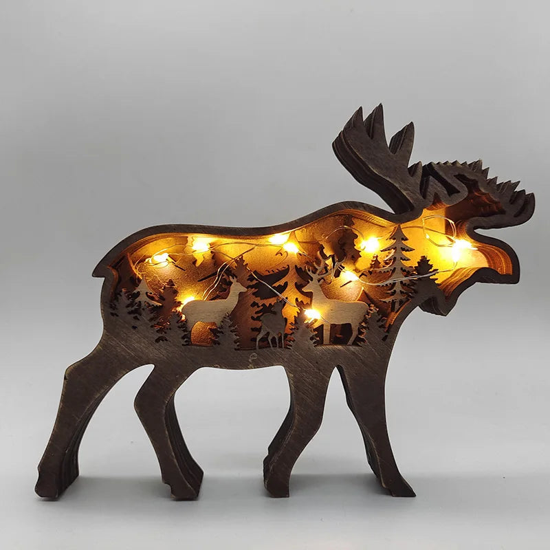 Wooden Wolf Statue with Light - 16x14cm American Style Decor