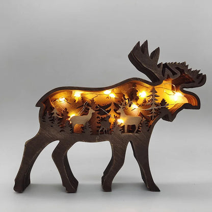 Wooden Wolf Statue with Light - 16x14cm American Style Decor