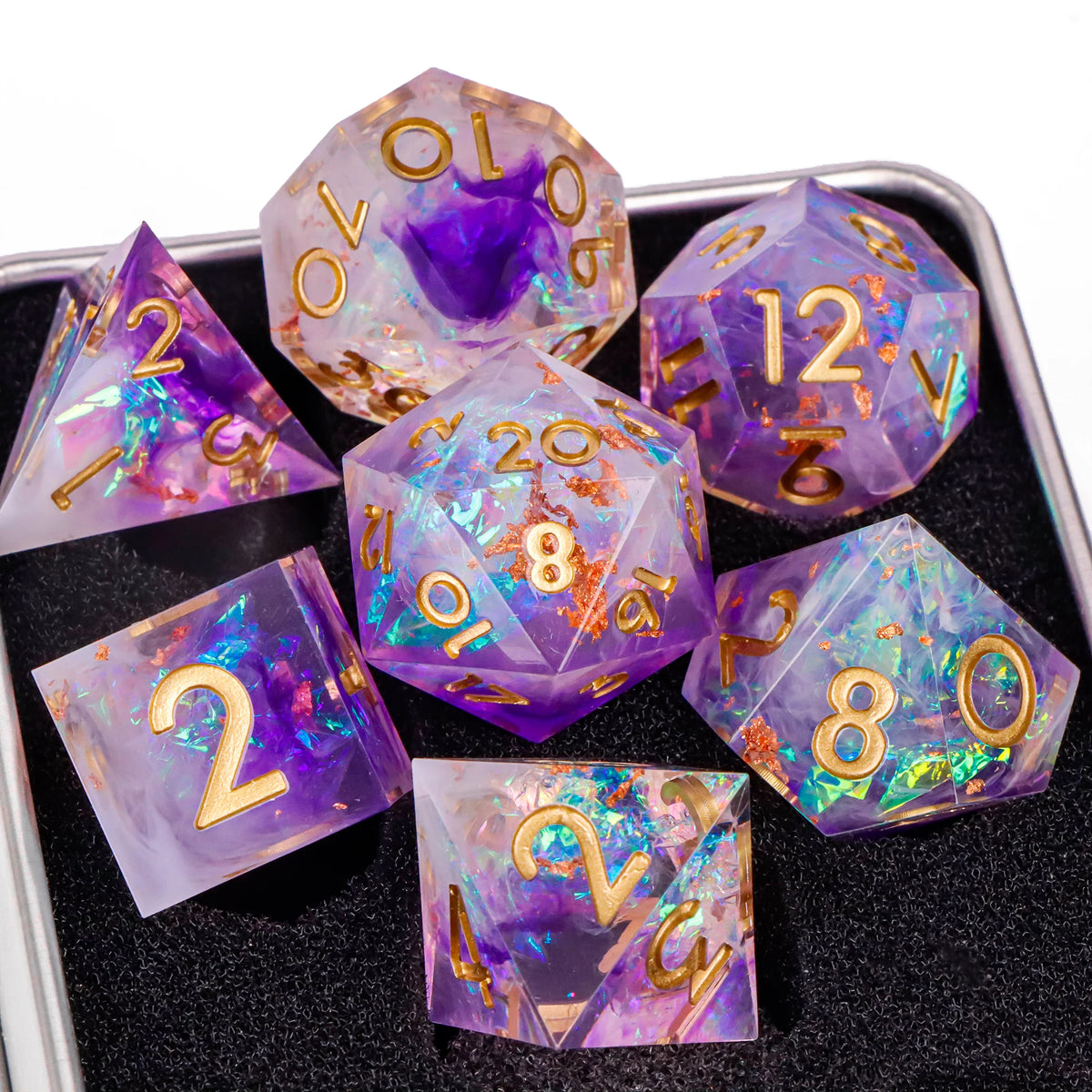 7-Piece Sharp-Edge Resin RPG Dice Set with Liquid-Core Options