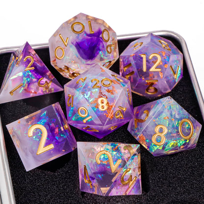 7-Piece Sharp-Edge Resin RPG Dice Set with Liquid-Core Options