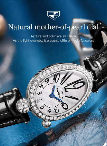 JSDUN 8827 Women's Quartz Watch - 50M Waterproof, Leather Band, Luxury